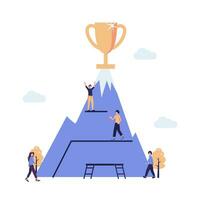 goal achievement, test to get first to the cup on the mountain, move up motivation flat vector illustration