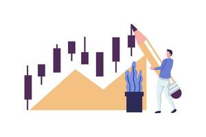 Candlestick chart of the stock market, move up motivation, The way to achieve the goal flat vector