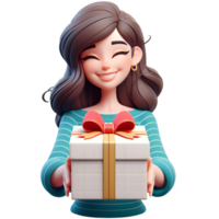 AI generated Illustration of a cute girl holding a gift box. png