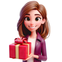 ai généré 3d illustration de Jeune femme avec cadeau boîte. png