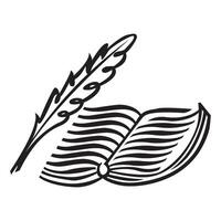 Realistic feather and book white background composition with isolated image of bird feather vector