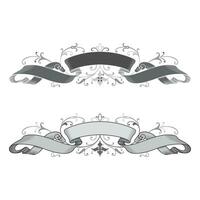 Hand drawn horizontal banners set with retro style ribbons decoration elements isolated vector illustration