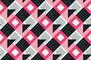 Retro black, pink and white geometric pattern background, vector abstract square art. Trendy bauhaus pattern background