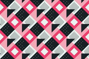 Retro black, pink and white geometric pattern background, vector abstract square art. Trendy bauhaus pattern background