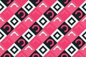 Retro black, pink and white geometric pattern background, vector abstract square art. Trendy bauhaus pattern background
