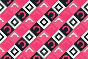 Retro black, pink and white geometric pattern background, vector abstract square art. Trendy bauhaus pattern background