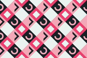 Retro black, pink and white geometric pattern background, vector abstract square art. Trendy bauhaus pattern background