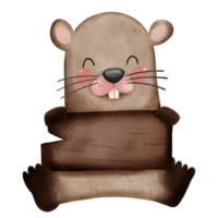 Cute groundhog holding empty wooden sign png