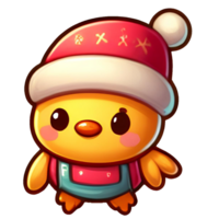AI generated cute baby bird character wearing santa claus hat png