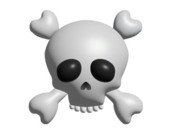 Gradient whitish gray human skull with crossbones 3D icon png