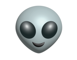 Oval, bare head of gray alien 3D icon with black eyes, smile png