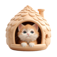 AI generated 3D Cute Cat Peeking Out of Cat House Isolated On Transparent Background png