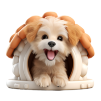 ai gerado 3d fofa cachorro espreitar Fora do casinha de cachorro isolado em transparente fundo png