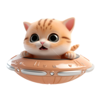 ai généré 3d mignonne chat dans OVNI jouet isolé sur transparent Contexte png