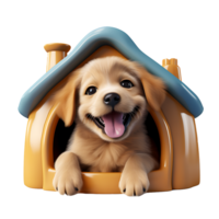 AI generated 3D Cute Puppy Peeking Out of Doghouse Isolated On Transparent Background png