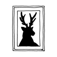 Painting with a deer. Canvas art of animal painting for decoration. Black and white style. A simple line hand drawing. Black contour linear silhouette. Vector graphics outline illustration