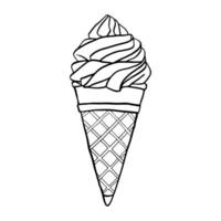 hielo cremas línea Arte mano dibujado estilo garabatear dibujo negro y blanco. dulce verano postre, helado, helado cono y paleta de hielo. bosquejo vector ilustración calle congelado para postales, diseño, impresión