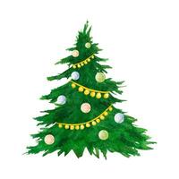 Watercolor illustration Christmas tree. Vector. Winter holiday clip art, evergreen pine. Xmas and New Year green conifer plant elements isolated on white background vector