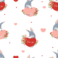 Seamless pattern animal bilby with heart png