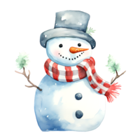 AI generated Watercolor Christmas Snowman. Clipart. AI generated. png