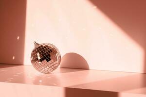 Disco ball in sunlight on white background peach color of the year 2024 photo