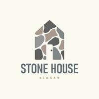 house stone logo design house rock geometric building structure elegant premium vector