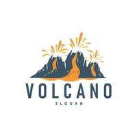 volcán logo ilustración silueta diseño volcán montaña en erupción con sencillo rocas y lava vector