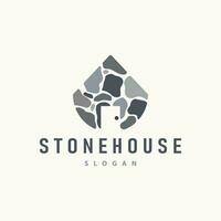 house stone logo design house rock geometric building structure elegant premium vector