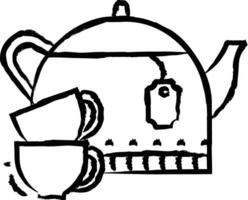 tea kettle and cup hand drawn vector illustration