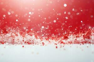 AI generated Abstract festive red bokeh white background with winter snow sparkle with copy space for text photo