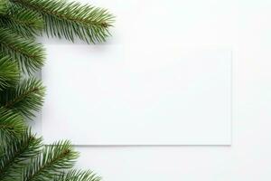 AI generated Christmas background with green fir branches on background with empty blank for text. photo