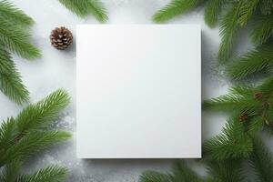 AI generated Christmas background with green fir branches on background with empty blank for text. photo