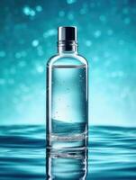 AI generated transparent bottle on water background, ai photo