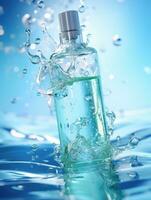 AI generated transparent bottle on water background, ai photo