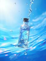 AI generated transparent bottle on water background, ai photo