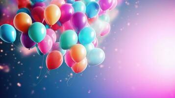 AI generated colorful balloons background at celebration, ai photo