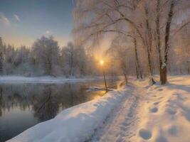 AI generated Scenic View Of Frozen Lake Against Sky During Winter photo