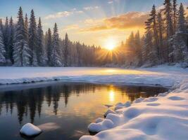 AI generated Scenic View Of Frozen Lake Against Sky During Winter photo