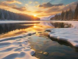 AI generated Scenic View Of Frozen Lake Against Sky During Winter photo