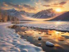 AI generated Scenic View Of Frozen Lake Against Sky During Winter photo