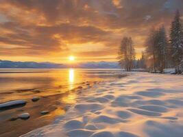 AI generated Scenic View Of Frozen Lake Against Sky During Winter photo