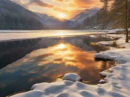 AI generated Scenic View Of Frozen Lake Against Sky During Winter photo