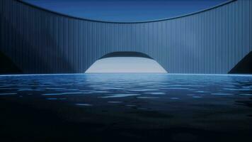 Water surface with building at night, 3d rendering. video