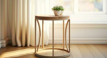 AI generated sand oak metal end table photo