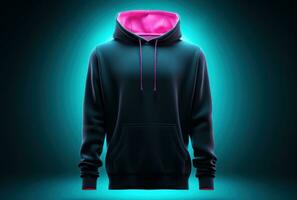 AI generated hoodie hanging with neon lights photo