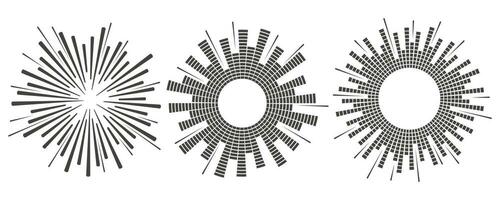 circulo sonido ola. audio música igualada. redondo circular íconos colocar. espectro radial modelo y frecuencia marco. vector diseño