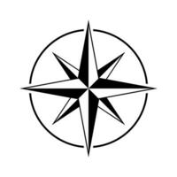 Rose of wind icon and compass vector in black and white color isolated on white background.