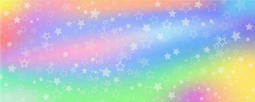 unicornio arco iris antecedentes con estrellas. linda nagic pastel modelo. magia soñando holográfico cielo. vector