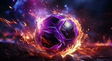 AI generated gif image of soccer ball with fire behind it photo