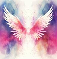 AI generated free vector illustration of colorful watercolor wings with abstract background photo